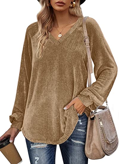 Sieanear Sweaters for Women Oversized Pullover Sweatshirts Casual V Neck Balloon Sleeve Tops