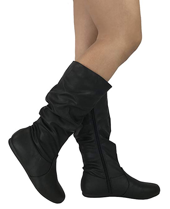 Wells Collection Womens & Girls Slouchy Wonda Boots Soft Flat to Low Heel Under Knee High