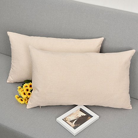 Natus Weaver Decor Lined Linen Throw Cushion Pillowcase Cover for Sofa, 12 " x 20 ", Light Linen , 2 pieces