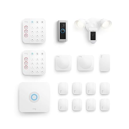 Ring Video Doorbell Pro 2 with Ring Floodlight Cam Wired (White) and Ring Alarm 14-Piece (White)