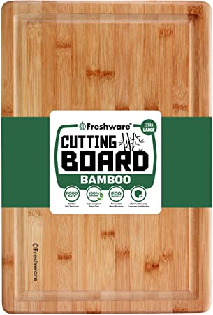 Cutting Board for Kitchen [Bamboo, Extra-Large] Eco-Friendly Wood Cutting Boards for Chopping Meat, Vegetables, Fruits, Cheese, Knife Friendly Serving Tray, 17.5 x 12-inch, 100% Natural Bamboo