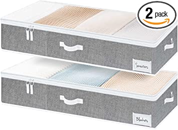 StorageWorks Underbed Storage Bins, Under Bed Storage Containers with Zippers, Closet Organizer for Clothes, Blankets, Gray, Jumbo, 2 Pack