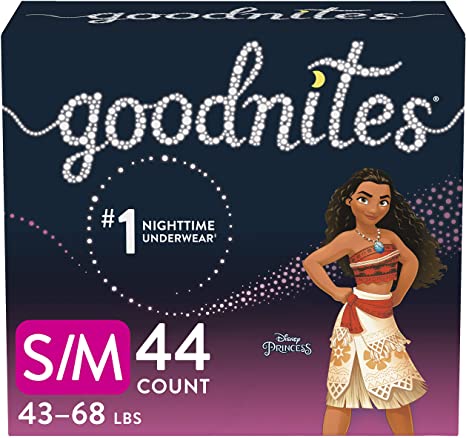 Girls Bedwetting Night Time Underwear, Goodnites, S/M, 44 Ct