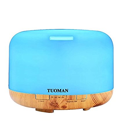 TUOMAN 500ml Aromatherapy Essential Oil Diffuser Portable Ultrasonic Cool Mist Diffusers With 7 Color LED Lights Waterless Auto Shut-off - Wood Pattern
