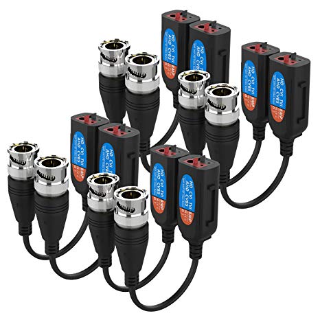 VIMIP [8MP 1080P] HD-CVI/TVI/AHD Video Balun Mini CCTV BNC Passive Video Balun Transceiver (4 Pairs)