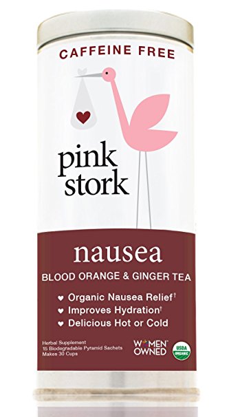 Pink Stork Nausea: Blood Orange & Ginger Tea, USDA Organic Loose Leaf Herbs in Biodegradable Sachets, Morning Sickness, Nausea, Cramps, Indigestion Relief -30 cups, Caffeine Free