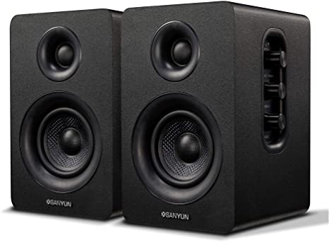 Sanyun SW208 3" Active Bluetooth Bookshelf Speakers – 60W Carbon Fiber Speaker Unit - aptX Codec - Built-in 24 bit DAC - Dynamic 3D Surround Sound - Computer PC Monitor Gaming Speakers (Pair, Black)