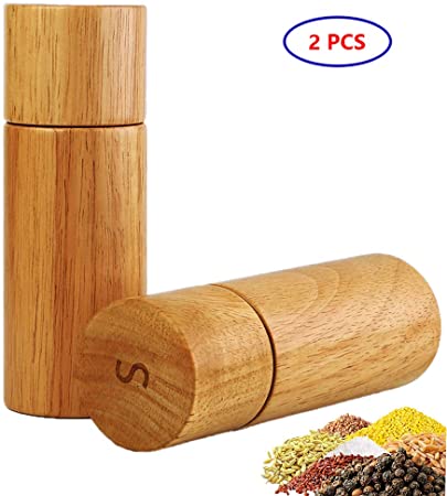 Wooden Salt and Pepper Grinder, Adjustable Manual Salt Grinder, Acacia Wood, Pepper Mill with Ceramic Core, Suitable for Picnic, Parties, Restaurant, Dinner, BBQ (6 In, 2 pcs)