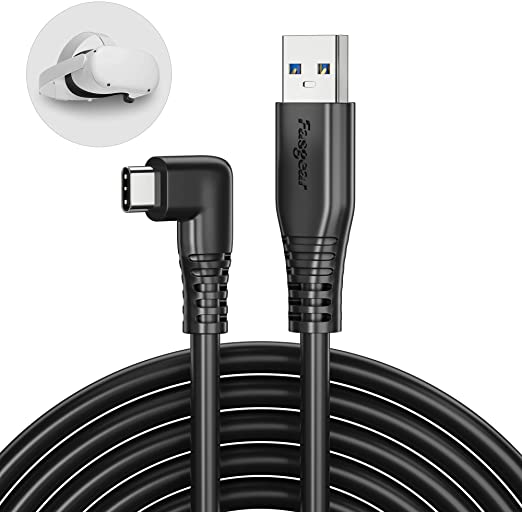 Fasgear USB C Cable for Oculus Quest Link 2, 90 Degree USB 3.0 to Type C Cable, 5 Gbps Data Transfer, 3A Fast Charging and Sync Cable for VR and PC Gaming (10ft, Black)
