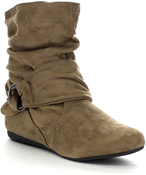 Women's Fashion Calf Flat Heel Side Zipper Slouch Ankle Boots