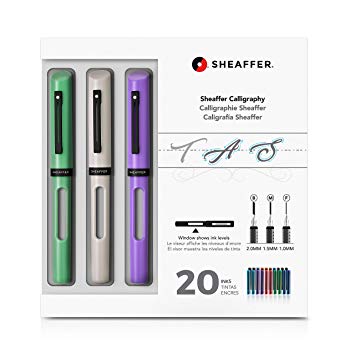 Sheaffer Calligraphy Maxi Kit with Neo-Mint, White, and Lavender Pens and Assorted Nibs and Inks