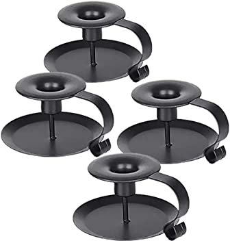 PRINTEMPS Wrought Iron Taper Candle Holder,Iron Candle Holders,Matte Black (Black-4P)