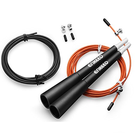 Enkeeo Speed Jump Rope Steel Wire Skipping Rope   Free Replacement Adjustable 9FT Cable for Women Men and Children, Boxing MMA Fitness Training Crossfit Double Unders