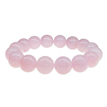 Natural Pink Rose Quartz Bracelet, 12mm Round Gemstone Hand String for Women, lady