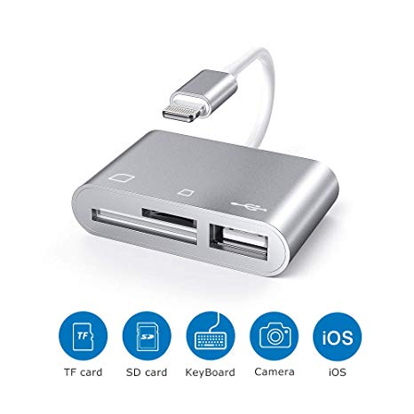 SD Card Reader, 3 in 1 USB C to USB 3.0 OTG Female Adapter, Tail Camera Card Reader for Hunting, SD/TF Card Reader No App Required Suit New iPad Pro 11"/12.9" 2018, Mac-Book Pro ect