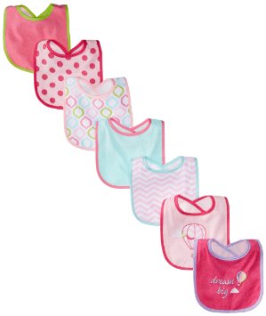 Luvable Friends 7 Piece Drooler Bibs with Waterproof Backing, Pink Balloon