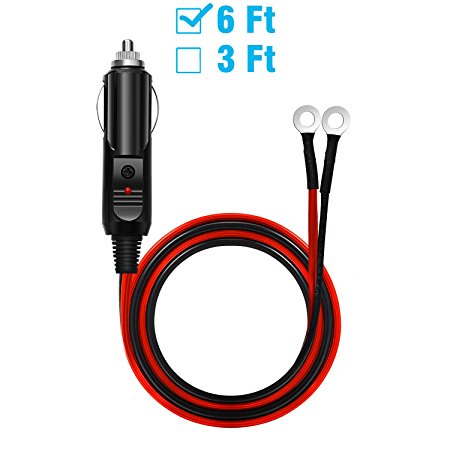 [UL Listed] Chanzon 6Ft Male Plug Cigarette Lighter Outlet   Eyelet Terminal Power Supply Cord 12V 16AWG Heavy Duty Cable 15A Fused DC Power 12 24 Volt Socket for Car Inverter Tire Inflator Air Pump