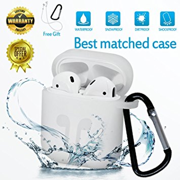Airpods case airpod accessories Protective Cover with Earphone Sports Anti-lost Strap carabiner soft skin full body protector silicone shockproof waterproof air pods case for apple (black12)