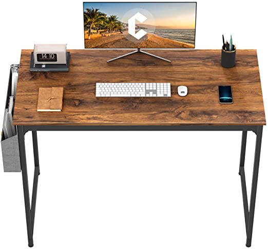 CubiCubi Computer Desk 40" Study Writing Table for Home Office, Modern Simple Style PC Desk, Black Metal Frame, Dark Rustic