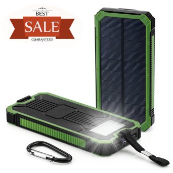Solar Cell Phone Charger Grandbeingreg 15000mAh Solar Power Bank Portable Dual USB Outdoor External Battery Pack for iPhone Samsung HTC Nexus Smartphone Gopro Camera GPS and Tablets Green