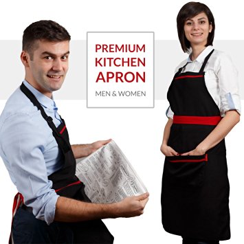 Premium Kitchen Apron for Men and Women . Cooking Apron with Pockets and Guide Included on a Cotton Canvas. Universal Size
