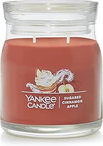 Yankee Candle Sugared Cinnamon Apple Scented, Signature 13oz Medium Jar 2-Wick Candle, Over 35 Hours of Burn Time