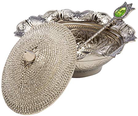 Swarovski Crystal Coated Handmade Brass Sugar Chocolate Candy Bowl Serving Dish (Silver)