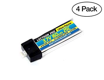 (4 Pack) Lectron Pro 3.7V 160mAh 25C Lipo Battery with Micro Connector for Blade mCX, mSR, and mSR X