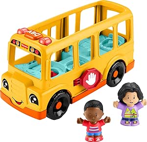 Fisher-Price Little People Toddler Toy School Bus Musical Push-Along Vehicle with 2 Figures for Pretend Play Ages 1  Years