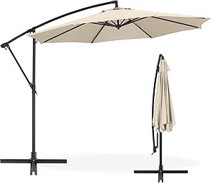 ABCCANOPY Cantilever Patio Umbrella 10FT - Outdoor Umbrella with Tilt, 360-Degree Rotation & Cross Base, Offset Hanging Umbrella Waterproof Solution-Dyed Canopy for Yard, Poolside, Garden, Beige