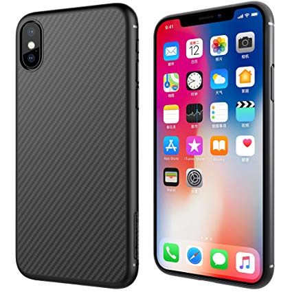 iPhone X Case, Nillkin [Black] Super Slim Smooth [Carbon Fiber] Armor Case Cover Anti Fingerprints Layer Case Cover for iPhone X