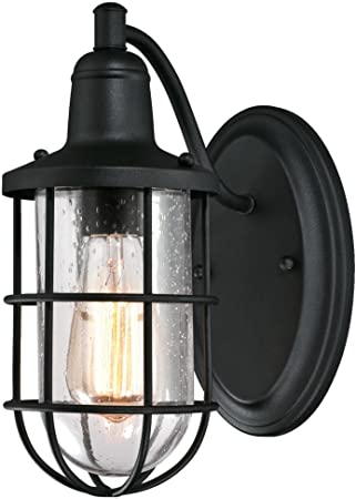 Westinghouse Lighting 6334700 Crestview One-Light Outdoor Wall Fixture, Textured Black Finish with Clear Seeded Glass