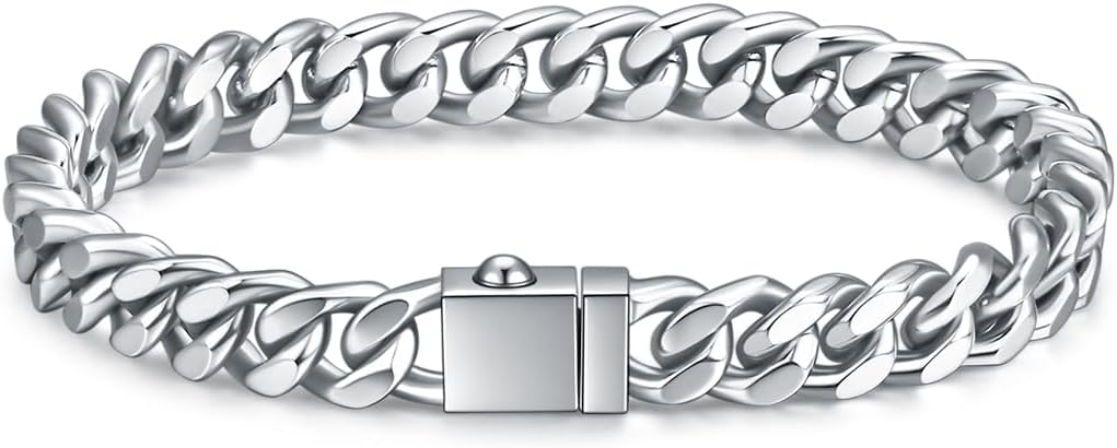 MANZHEN Hip Hop Stainless Steel Chain Bracelets for Men Women Cuban Bracelets Padlock Couple Bracelet
