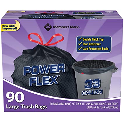 Member's Mark 33 Gallon Power Flex Drawstring, 90 Count