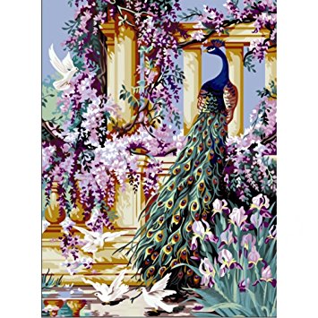 Pictures Diy Paint by Numbers for Adults Beginner Kids Teens Children Seniors Junior Students Animals DIY Oil Painting Simple Paintworks - Peacock and Flower 16 x 20 Inches Frameless