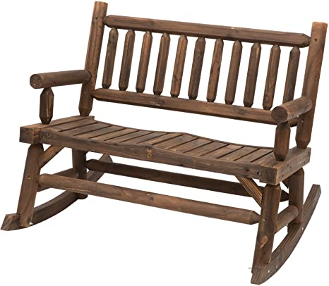 Outsunny Wooden Rocking Chair 2-Person Outdoor Bench with Natural Fir Wood Construction & Relaxing Swinging Motion