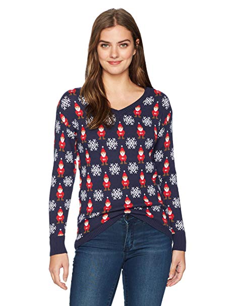 Isabella's Closet Women's All Over Santa V-Neck Ugly Christmas Sweater