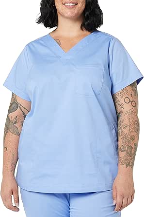 Amazon Essentials Women's Classic Fit V-Neck Short Sleeve Scrub Top (Available in Plus Size)