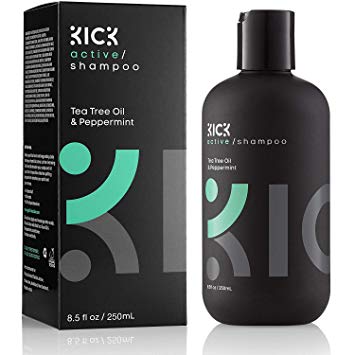 KICK Mens Shampoo - Tea Tree Oil and Peppermint Shampoo - Itchy Scalp Treatment   Sulfate Free Mens Shampoo for Thinning Hair -Powerful Anti Dandruff Shampoo for Men & Women, 8.5 ounces