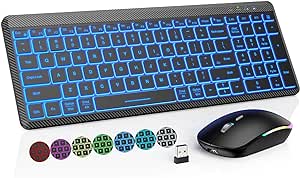 SABLUTE Wireless Keyboard and Mouse Backlits, Slim Portable Rechargeable Multi-Device Bluetooth Cordless Keyboard, Switch up to 3 Devices, RGB Silent Mouse, for Mac, Windows, iOS, Android, Laptop