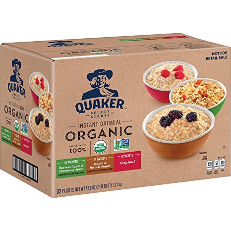 Quaker Organic Instant Oatmeal, Variety Pack, 32 Count