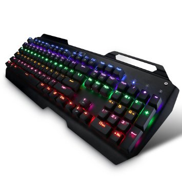 VicTec Water-resistant Wired Mechanical Gaming Keyboard, Multi-color LED Backlit with Blue Switches & Key Cap Puller - Black