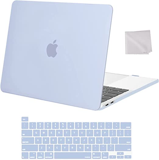 MOSISO Compatible with MacBook Pro 13 inch Case 2023, 2022, 2021-2016 M2 M1 A2338 A2251 A2289 A2159 A1989 A1708 A1706, Plastic Hard Shell Case & Keyboard Cover Skin & Wipe Cloth, Cerulean Blue