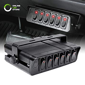 80-Amp On/Off Switch Box [20A Rocker Switches] [LED Backlit] [12AWG Input Wire] 12V SPST 6-Gang Rocker Switch Panel for Automotive