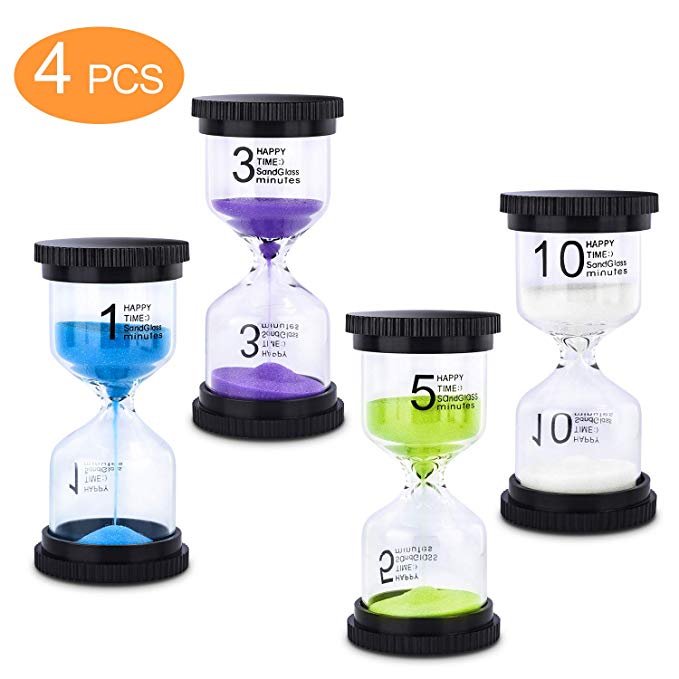 Sand Timer, 4 Colors Hourglass Sandglass Timer Sand Clock 1min/ 3mins/ 5mins/ 10mins for Kids, Games, Toothbrush Timer, Classroom, Kitchen Use, Home Office Decoration (4-PACK)