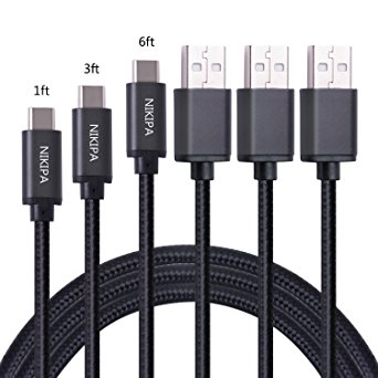 USB C Cable, Nikipa 3Pack( 1FT 3FT 6 FT) Nylon Braided USB Type C to USB A Data Sync and Charger Cable for Galaxy S8 S8 Plus, Nexus 5X/6P, Google Pixel and More