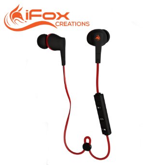 iFox iFE1 Bluetooth Sports Earphones with Built-in Mic for iPhone iPad iPod Android Smartphones Tablets Computers MP3 Players - Sweatproof Wireless Comfort Fit Design with Volume Control