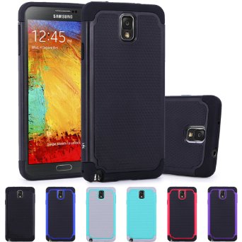 Note 3 Case LK Drop Protection Shock-Absorption Hybrid Dual Layer Armor Defender Protective Case Cover for Samsung Galaxy Note 3 Black