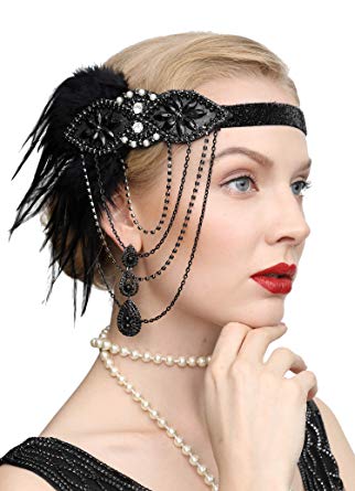 Vintage Black Feather 20s Headpiece 1920s Flapper Headband Roaring 20s Headband
