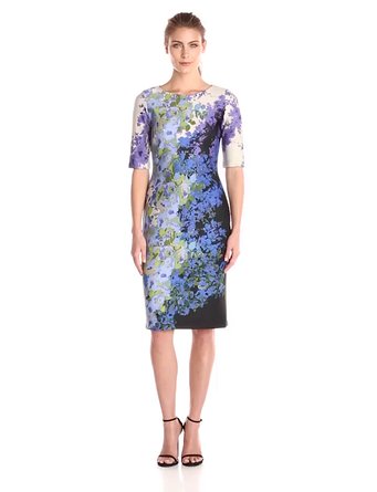 Women's Midi Floral Print Dress Elbow Sleeve